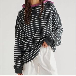 Free People Radical Thermal Hoodie Top We the Striped Black Size M fit L XL